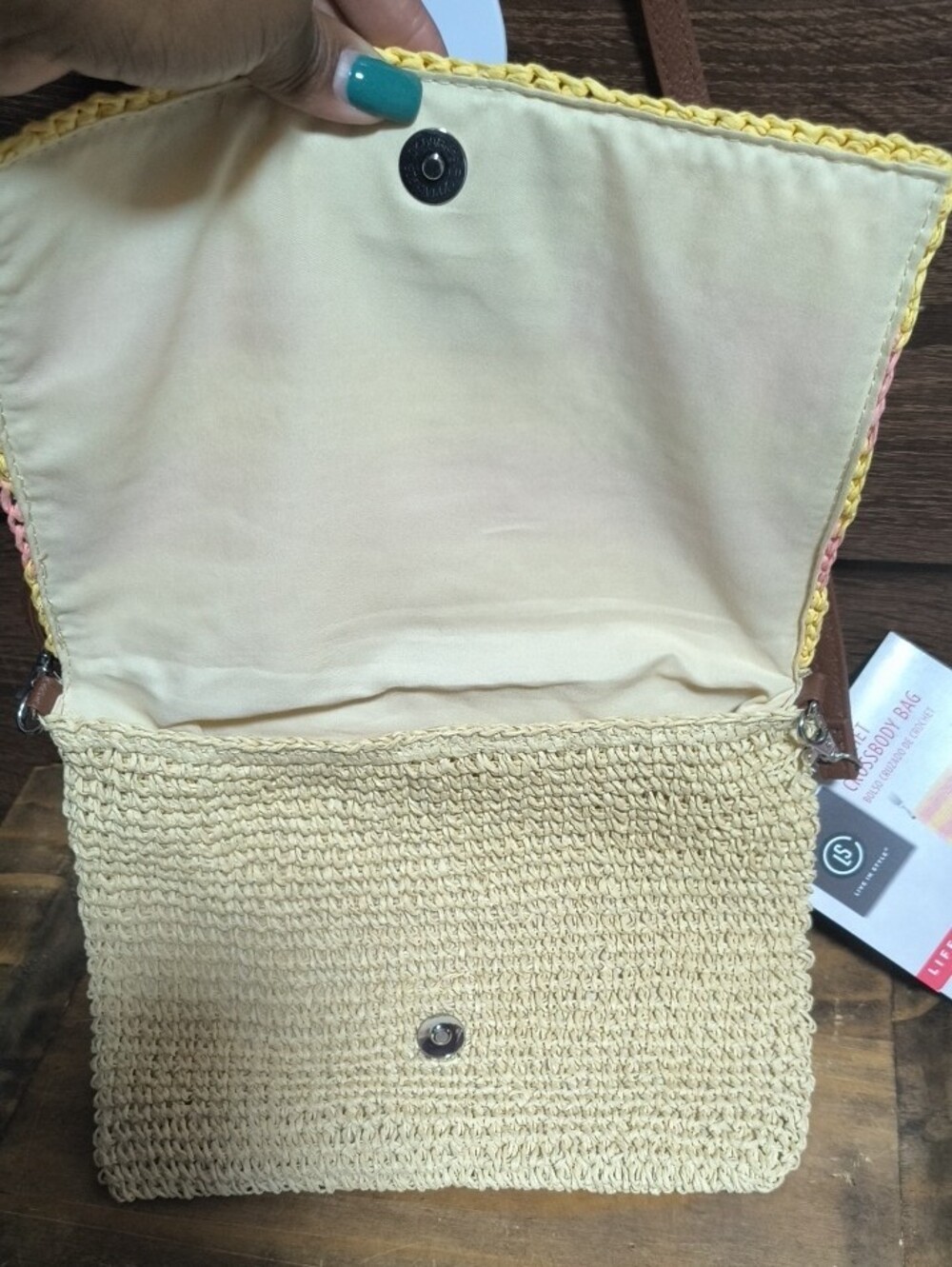 Crochet Crossbody Bag in Yellow, Pink & Cream - Picture 3 of 3